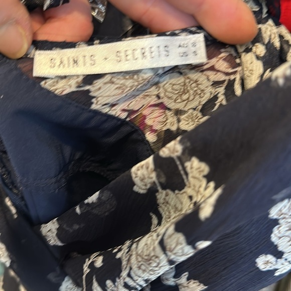 Saints & Secrets navy/white floral print adjustable strap tie waist dress size S - Picture 2 of 3